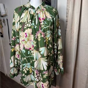 Kaari Blue Green and Cream Floral Blouse